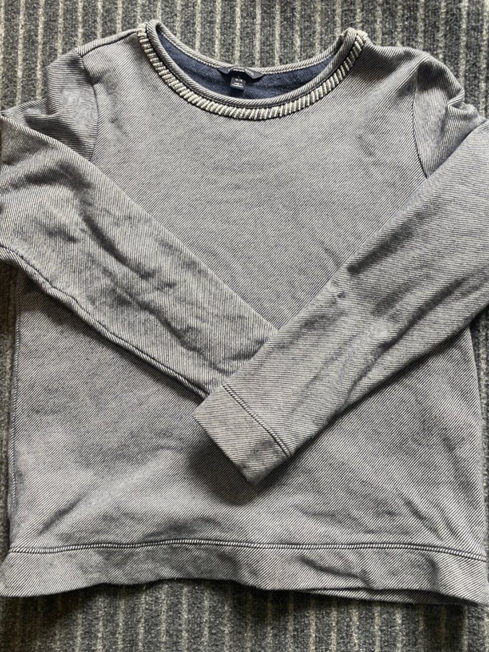 Land's End Cotton Beaded Sweater Size XL 14-16 Navy Chevron Pattern - Picture 3 of 8